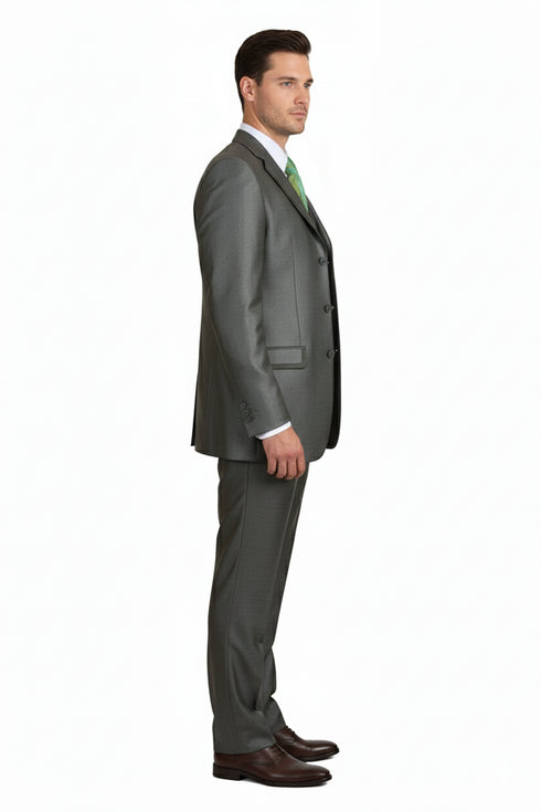 Men’s Olive Green 3-Piece Suit – Classic Fit with Vest and Tie Pleated Pants Three Buttons