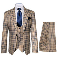 Mens Plaid Windowpane Business Suit - Tan