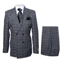 Mens Plaid Windowpane Business Suit - Dark Grey