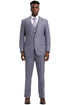 Men's Stacy Adams Vested One Button Wide Peak Lapel Windowpane Plaid Suit in Light Grey