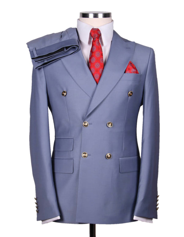 Designer Mens Double Breasted Gold Button Suit in Tiffany Blue