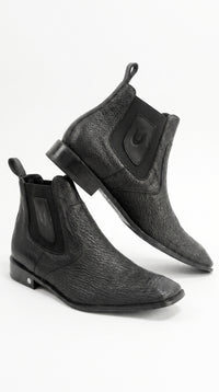 Men’s Shark Skin Cowboy Boots – Black Exotic Leather Western Chelsea Ankle Boots by Vestigium