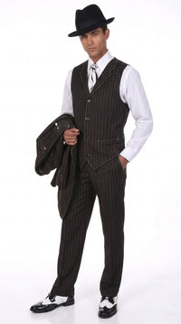 Men’s Black Pinstripe Zoot Suit – 3-Piece Gangster, Formal Suit 1920s Pimp Suit