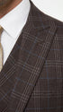 Men’s Vitali 3PC Suit – Choclate Brown and blue Plaid Check 3-Piece Suit with Double-Breasted Vest Modern Fit Side Vented