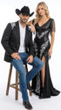 Men’s Black & White Western Blazer – Cowboy Sport Coat with Embroidered Shoulder & Back Design