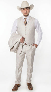 Men’s Sand champaign  Western Cowboy 3-Piece Suit – Light Cream Wedding Suit with Vest & Pants Slim Fitted