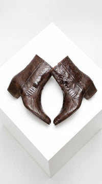 Men’s Brown Cuban Heel Boots – Exotic Ostrich Leg & Ostrich Quill Pointed Toe Dress Boots By Los Altos