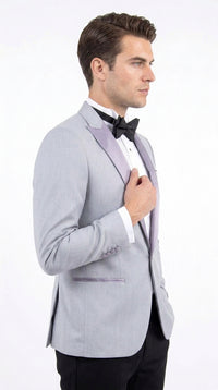 Men’s Silver Grey Dinner Jacket with Black Pants – Formal Wedding Prom Tuxedo Blazer Outfit Suit