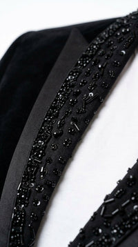 Men’s Black Velvet Western Blazer – Rhinestone Formal Cowboy Sport Jacket Removable Rhinestone Glitter Lapel