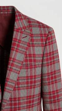 Men's Red Tartan Plaid Blazer Checkered Sport Coat Holiday New Year Gray Windowpane