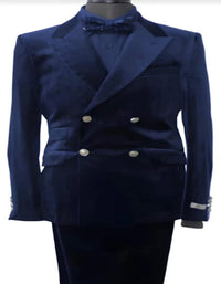 Velvet Suits - Double Breasted Suits 4 Button - Slim Fit Suit Blue