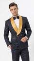 Men’s Black and Gold Hollywood Tuxedo – Double-Breasted Shawl Lapel Prom, Wedding and Formal Suit