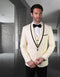 Mens Vested Wool Tuxedo in Shawl Lapel with Satin Trim in Ivory & Black