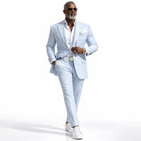 Mens Premium Cotton Seersucker Stripe Suit – Light Blue
