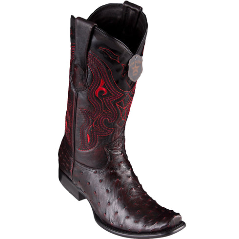 Black Cherry Ostrich Boots Dubai Square Toe - King Exotic Boots