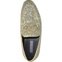 Bravo Mens Modern Glitter Sequin Prom Tuxedo Loafer in Gold - Men's Dress Shoes
