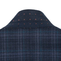 Wool Blend Regular Fit Stretch Checked Blazer in Navy