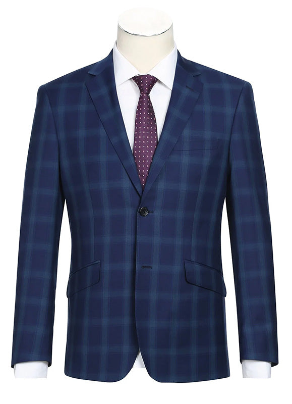 Classic Wool Regular Fit 2 Piece Checked Dress Suit in Blue