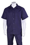 Mens Short Sleeve 100% Linen Casual Leisure Set Walking Suit in Navy