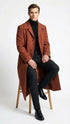Men’s Full-Length Cognac Overcoat – Premium Wool-Blend Long Dress Coat for Winter and Formal Wear in Rust Brick Color