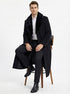 Men’s Black Long Overcoat with Faux Fur Collar, Full Length Winter Topcoat for Formal and Business Wear