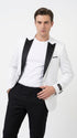 Men's White Sparkle Dinner Jacket – Black Satin Shawl Lapel Tuxedo Blazer   Slim Fit Sequin Shiny Prom Jacket