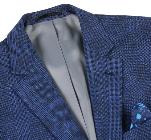 Mens Classic Fit Two Button Windowpane Plaid Blazer