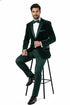 Men’s Dark Green Velvet Tuxedo Dinner Jacket – Slim Fit Formal Blazer with Satin Peak Lapel Lape