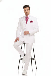 Men’s White Double-Breasted 3-Piece Suit Set – Premium Tailored Fit Formal Wedding and Evening Suit