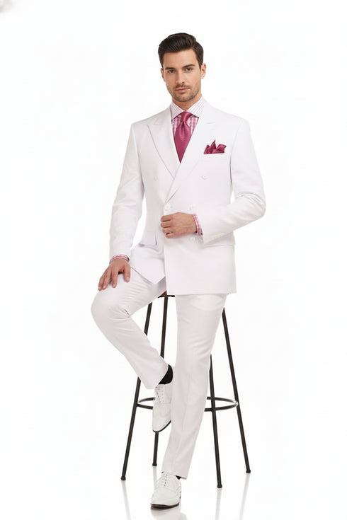 Men’s White Double-Breasted 3-Piece Suit Set – Premium Tailored Fit Formal Wedding and Evening Suit