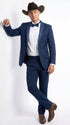 Men’s Saphire Indigo Blue Western Tuxedo Suit, Formal Wedding Prom Cowboy Tuxedo with Blue