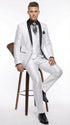 Men’s White Shiny Flashy Fabric Tuxedo Suit with Black Shawl Lapel | Luxury Formal Wedding and Evening Suit Sharkskin Metallic Fabric