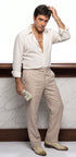 Tony Montana’s White Linen Shirt and Tan Pants – Men’s White Formal Shirt with Tan Trousers for Party, Wedding and Vintage Style Outfit