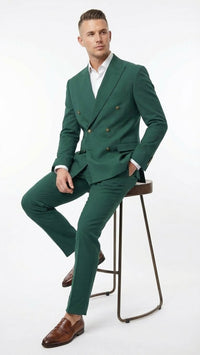 Vitali Brand Men’s Emerald Green Double Breasted Suit – Modern Fit Side Vented
