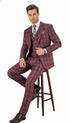Mens Red Burgundy Plaid 3-Piece Suit – Classic Checkered Modern Fit Suit for Weddings, Church and Formal Events