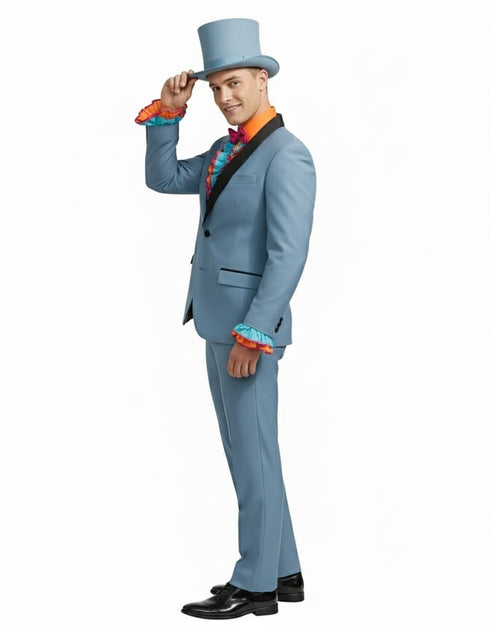 Dumb and Dumber Light Blue Tuxedo Costume for Men with Matching Top Hat – Classic 90s Party and Halloween Suit