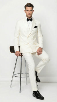 Men’s ivory Cream Double Breasted Suit – Classic Formal Tuxedo Style Suit for Weddings off White Color