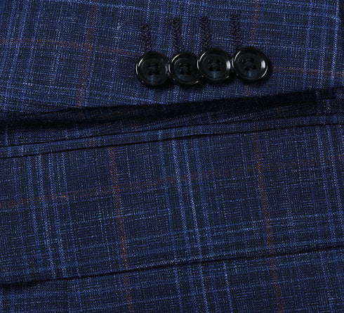 Regular Fit Wool & Linen Blue Plaid Blazer