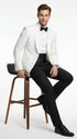 Men's White Dinner Jacket Tuxedo Blazer with Black Satin Shawl Lapel  With Black Tuxedo Pants