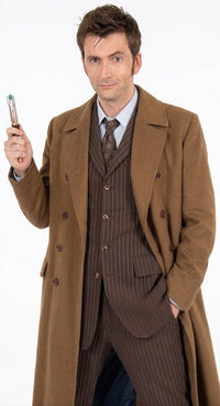 Men’s Brown Cotton Trench Coat Doctor Who 10th Doctor Inspired Long Coat – Classic Gabardina Style Overcoat, Vintage Winter Costume Jacket