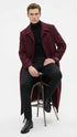 Men’s Full-Length Burgundy Overcoat – Microfiber 4 season fabric  Long Formal Coat with Classic Tailored Maxi Duster Coat