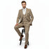 Men’s Beige Pinstripe Three-Piece Suit – Classic Fit Formal Suit with Vest and Flat-Front Pants in Tan Stripe By Rossiman