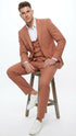 Men’s Light Rust - Peach Color - Salmon Color  3 Piece Suit Set with Vest, Classic Formal Wedding Prom Business Dress Suit