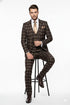 Men’s Brown Plaid Windowpane Three-Piece Suit Set – Classic Slim Fit Jacket, Double-Breasted Vest and Modern Fit Pants  By Rossiman