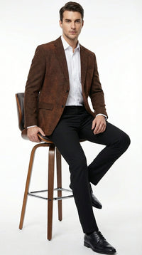 Men’s Zacchi Brown Textured Blazer – Classic Single Button Sport Coat with Notch Lapel Formal Jacket