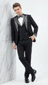Mens Black and White Lapel Tuxedo Suit – Black Formal Tuxedo with White Pattern Lapel for Wedding, Prom and Evening Events