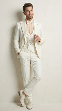 Vinci Men’s Ivory Three Piece Suit – Ivory 3PC Formal Wedding Suit for Groom, Prom and Black Tie Events
