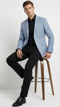 Men’s Big and Tall Light Blue Checkered Blazer and Sport Coat – Sky powder blue windowpane plaid pattern Jacket