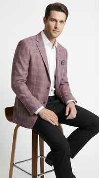 Mens Dusty Rose Mauve Pink with Tint of Blue Plaid Sport Coat Blazer – Classic Check Pattern Casual Blazer Jacket for Business Casual, Wedding