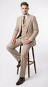 Men’s Beige tan Checkered Three Piece Suit with Classic Fit Wide Leg Pleated Pants by Rossiman khaki color